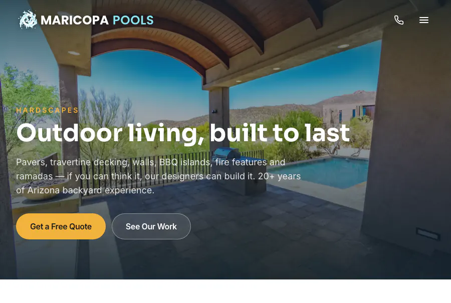 maricopapools.com, the hardscapes service page